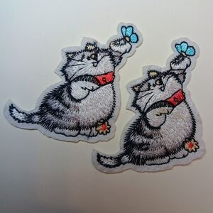Chubby Kitty Cat Iron On Patch Set Of 2, Cute Kitten Jacket Or Jeans Applique
